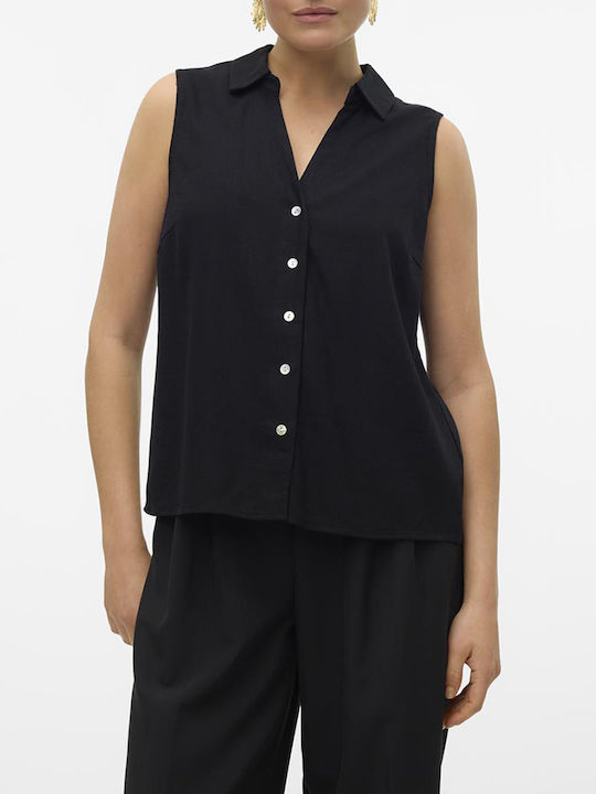 Vero Moda Women's Linen Sleeveless Shirt Black
