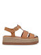 Leather Women's Flat Sandals in Tabac Brown Color