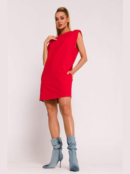 Rochie mini tricotată fără mâneci M789 roșie