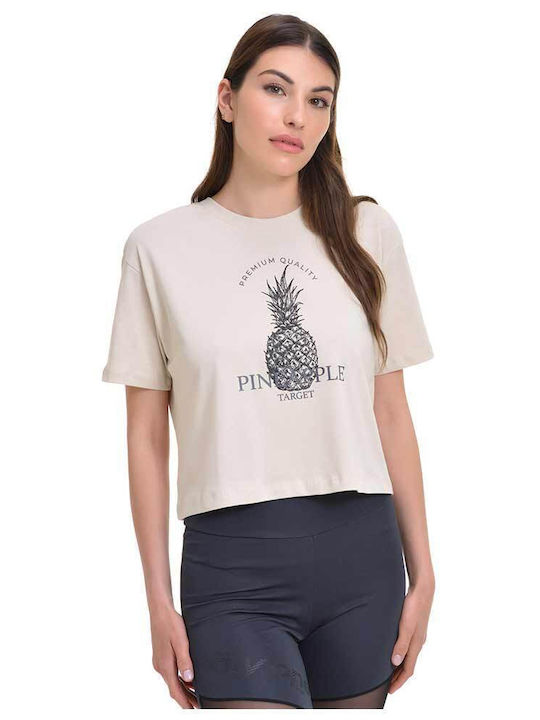 Target pentru Femei Crop Top cu Mâneci Scurte Bej