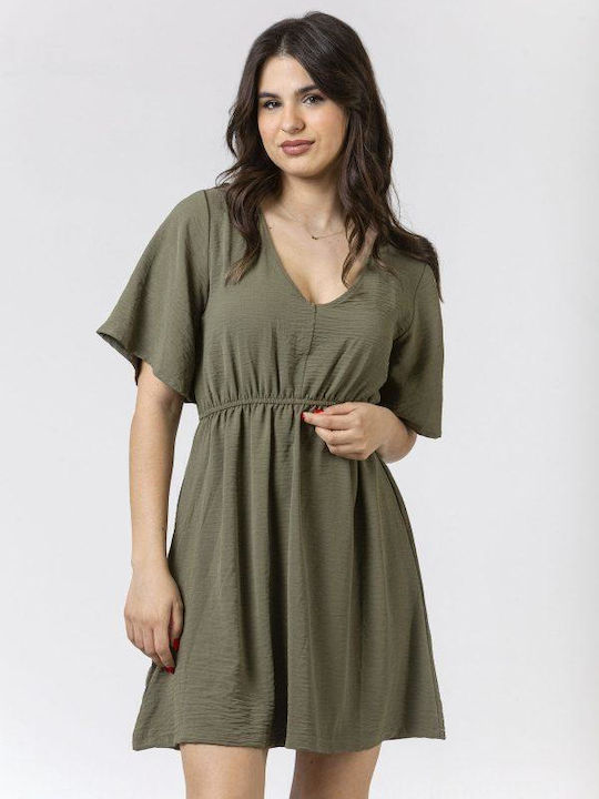 Simple Fashion Mini Evening Dress Satin Khaki