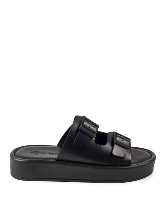 Makis Kotris Leather Women's Flat Sandals Flatforms in Black Color