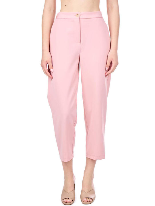 Vicolo Women's High-waisted Fabric Trousers in Straight Line Pink