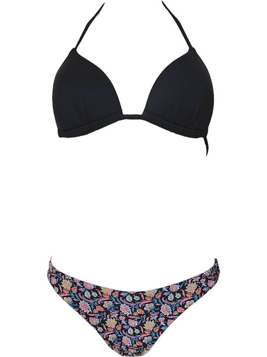 Set Bikini Brazil Floral Negru