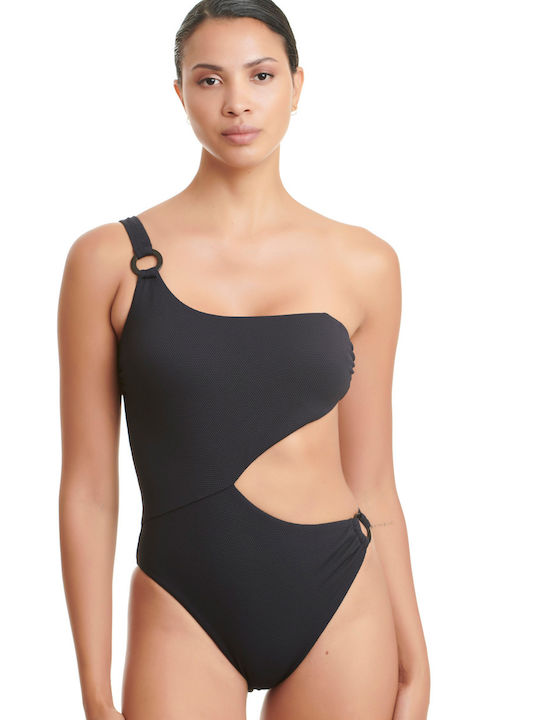 Erka Mare 2460918 Damen Einteiliger Badeanzug mit einer Schulter Ausschnitten Ohne Bügel Schwarz