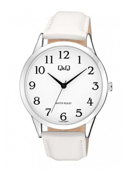 Q&Q Herrenuhr Batterie mit Weiß Lederarmband