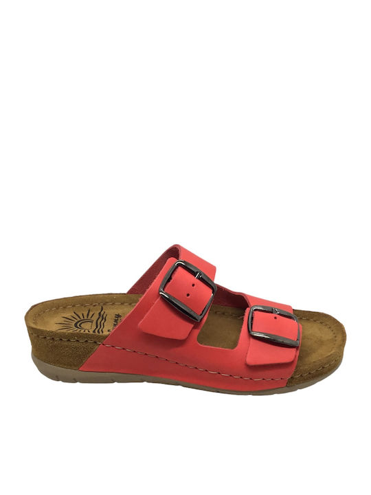 Leather Women's Flat Sandals Anatomic in Red Color