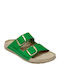 Leather Women's Flat Sandals in Green Color