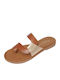Leather Women's Flat Sandals in Tabac Brown Color