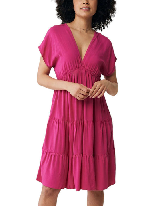 Καλοκαιρινό Mini Φόρεμα με Βολάν Hot Pink