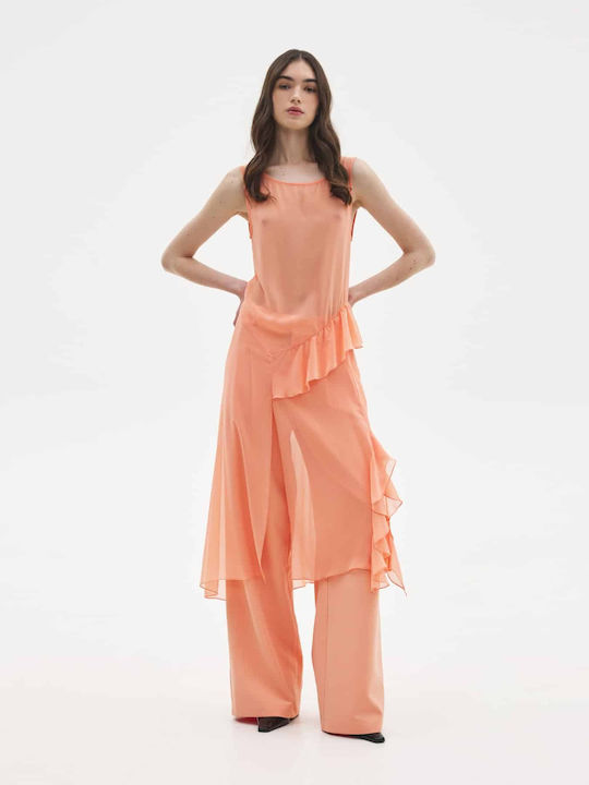 SunsetGo! Andrea Midi Dress with Ruffle Salmon