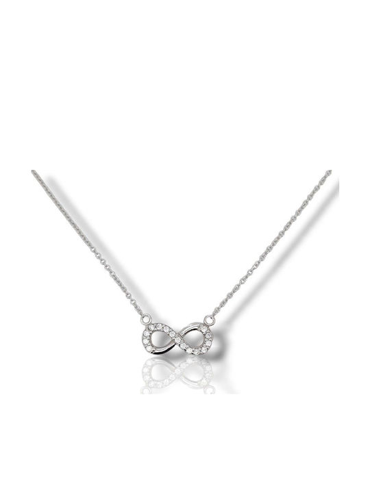 Unendlichkeits-Halskette aus Weißgold K14 mit Zirkonia, Code N2534
