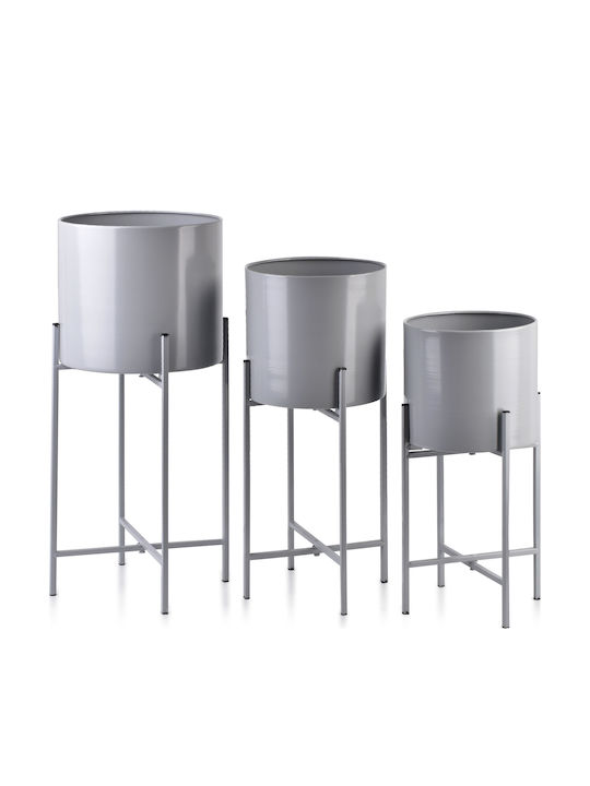 Lumarko Vaze Pentru Plante Metalice Gri Cu Suport 23x23x20cm 3 Bucăți