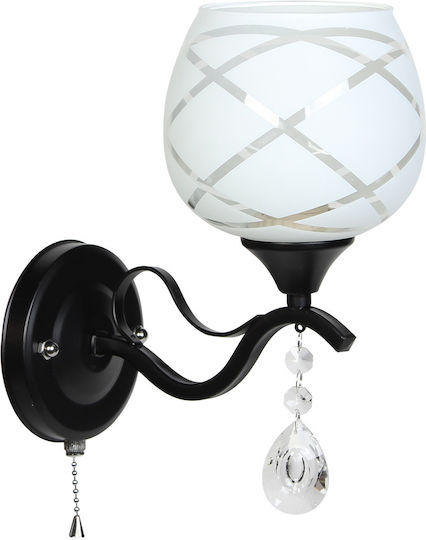 Keskor W6726/1 Lamp Wall with Socket E27 and Switch Black 12x22x12cm