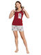 Women's Pajama Shorts Pijamood Funny Cotton Burgundy