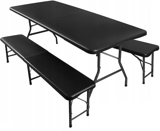 Campingmöbel Tischset aus Stahl für Camping Klappbar Schwarz