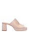 Leather Mules with Chunky High Heel in Beige Color