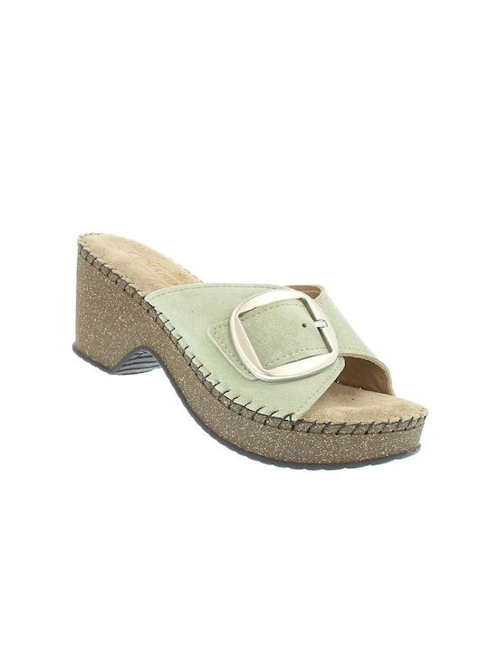 Emanuele Heel Leather Mules Green