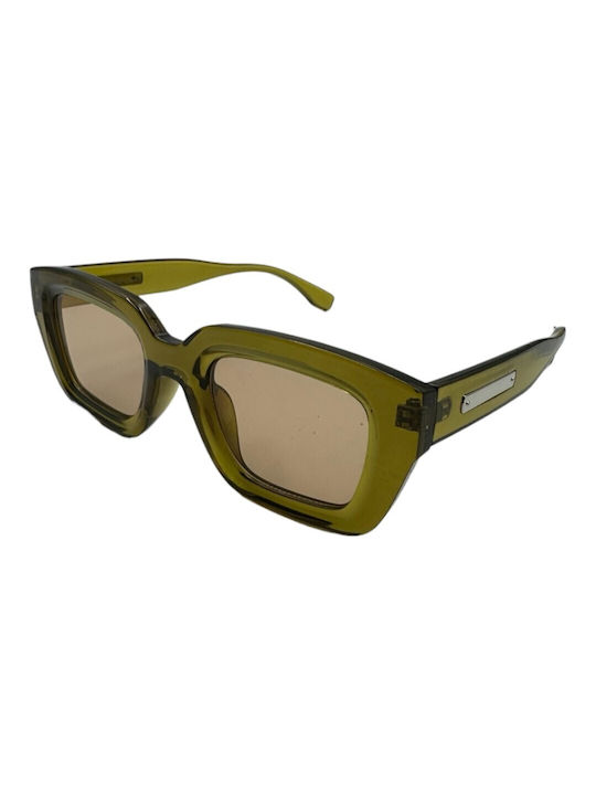 V-store Women's Sunglasses with Green Plastic Frame and Brown Lens 608KHAKI