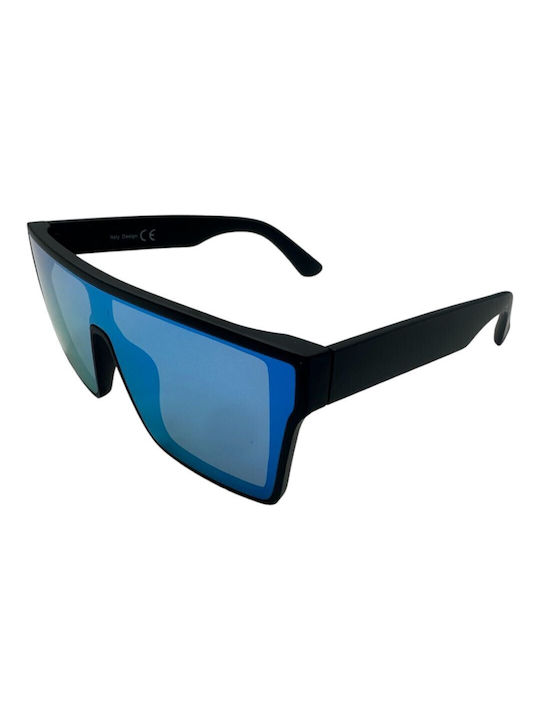 V-store Sunglasses with Black Plastic Frame and Blue Mirror Lens 496-04