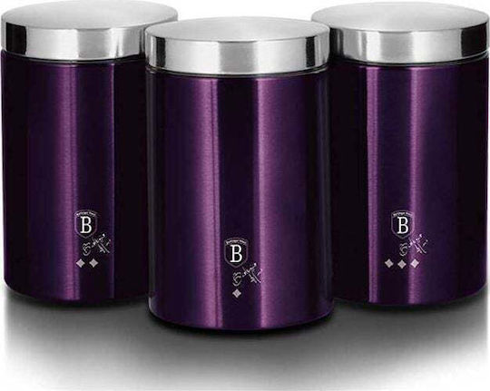 Berlinger Haus Set of 3 Coffee Tea Sugar Storage Boxes with Lid Made of Stainless Steel Purple 1400ml 3 Pieces