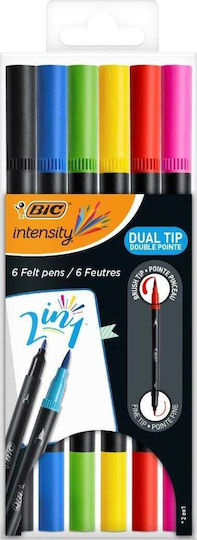 BIC Intensity Dual Tip Drawing Markers 0.5mm with Two Tips, Brush and Fine Double Tip Set 6pcs