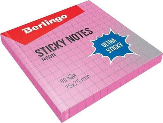 Berlingo Self-Adhesive Memo Pad 75x75 Pink Plaid 80 Pieces