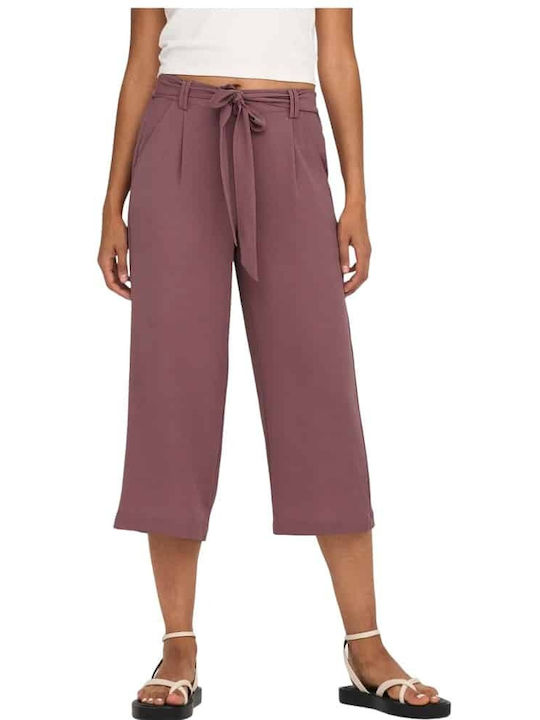 Only Women's High-waisted Fabric Trousers with Elastic in Palazzo Fit Salmon