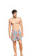 Hellblaue Herren-Badehose mit Blumen und Affen