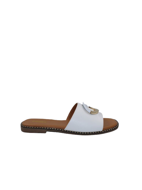 Adam's Shoes Leather Women's Flat Sandals in White Color