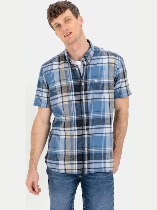 Short-sleeved Cotton Shirt Checked Plaid Blue