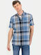 Short-sleeved Cotton Shirt Checked Plaid Blue