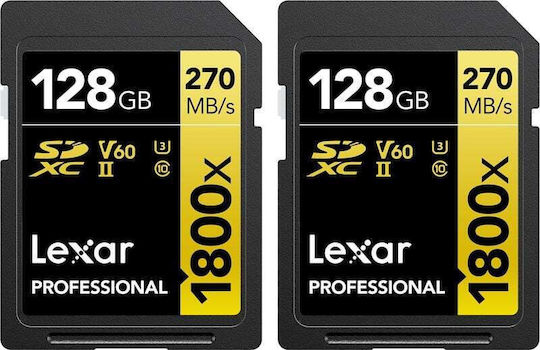 Lexar Professional 1800x SDXC 128GB U3 V60 UHS-II 270MB/s With Adapter