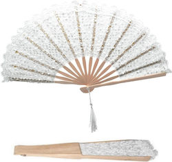 White Wooden Venetian Mask with Lace and Sequins