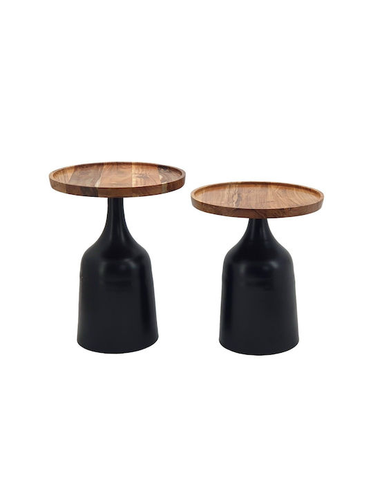 Round Side Table Sergilis made of Solid Wood Brown/Black 2pcs L38xW38xH49.5cm