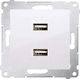 Kontakt-Simon Walled Power Socket with 2 USB Ports White