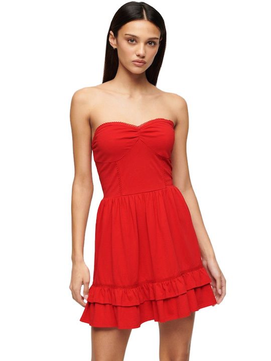 Superdry Mini Dress with Ruffle Opi Red