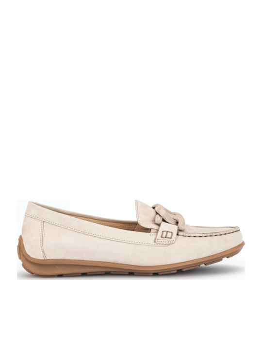 Gabor Leather Women's Loafers in Beige Color