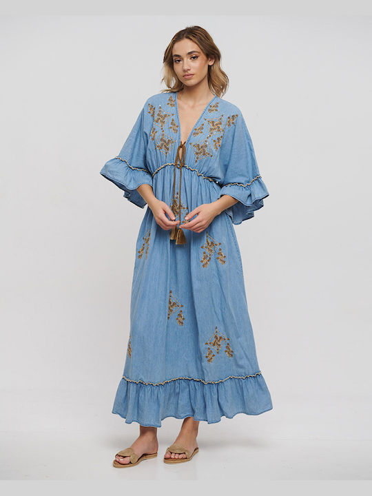 Ble Resort Collection Maxi Kleid mit Rüschen Blue