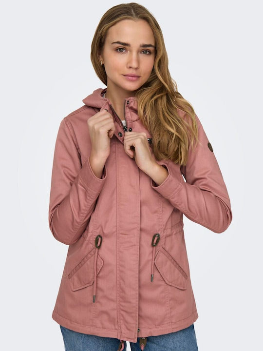 Only Women's Short Parka Jacket for Winter Pink