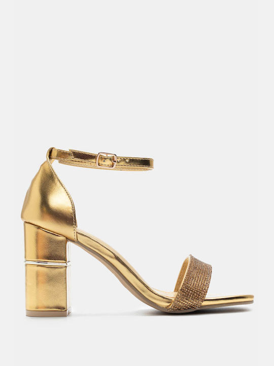 Luigi Damen Sandalen mit hohem Absatz in Gold Farbe