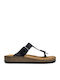 Leather Women's Flat Sandals in Black Color
