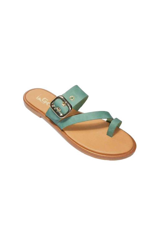 Gk Shoes Leather Women's Sandals Green