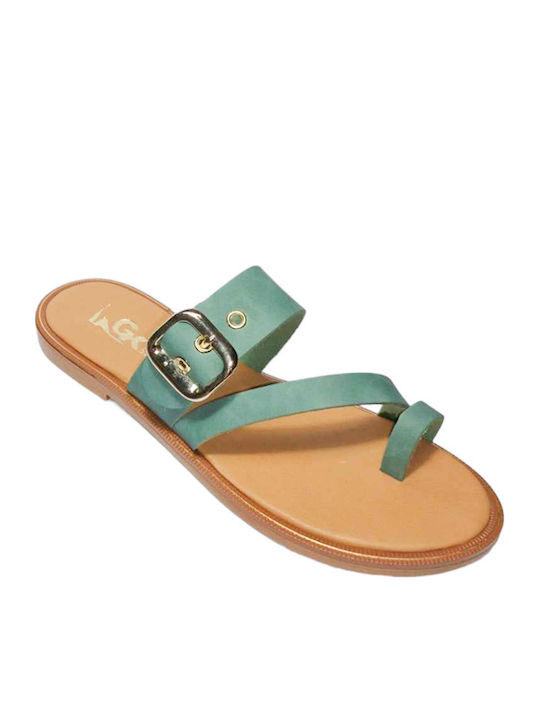 Gk Shoes Leather Women's Flat Sandals in Green ...
