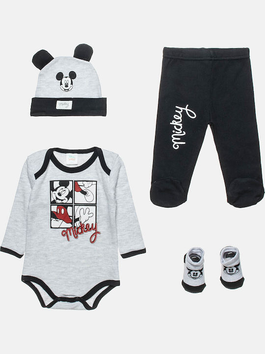 Alouette Mickey Mouse Set Body pentru Bebeluși Mânecă lungă cu Pantaloni Multicolor 4buc