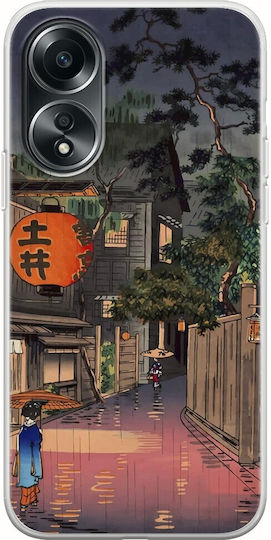 Ukiyo-e - Tokyo Rain Street Задна корица Силикон Многоцветен (Oppo A78 4G)