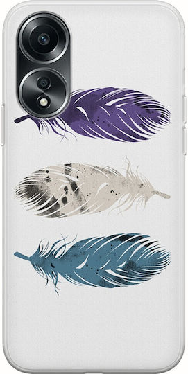Blue Purple White Feathers Back Cover Silicone Multicolour (Oppo A78 5G)
