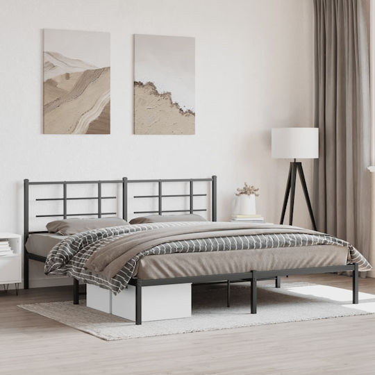 Pat King Size Metalic Negru Cu Plăci Pentru Saltea 183x213cm