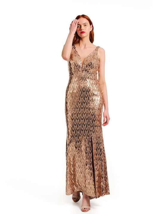 Forel Maxi Evening Dress with Sheer Gold