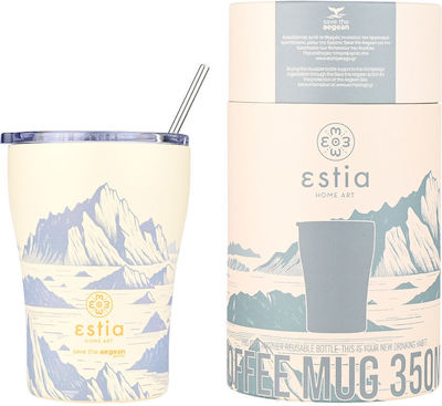 Estia Coffee Mug Save The Aegean Recycelbar Glas Thermosflasche Rostfreier Stahl BPA-frei ALPINE ESSENCE 350ml mit Stroh